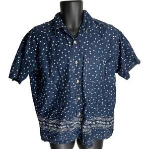 Flipbox Button Up Shirt Men M Blue All Over Print Short Sleeve 100% Cotton SNAG